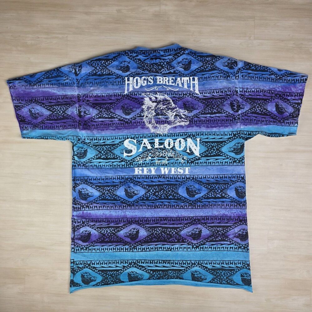 Vintage HOG’S BREATH SALOON AOP Tie Dye Key West Florida Men's Size XL